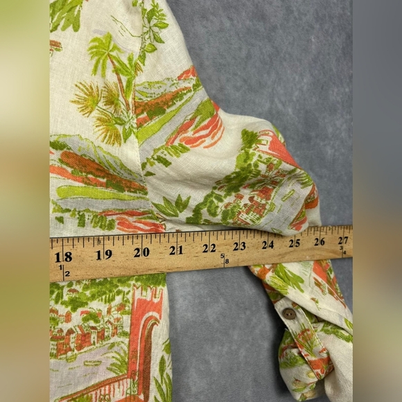 CYNTHIA ROWLEY Linen Surfer Tropical  Beach Camp Cap Sleeve Shirt Dress Size L - Picture 9 of 9
